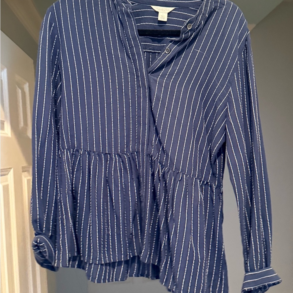 Caslon Navy and White Striped Blouse